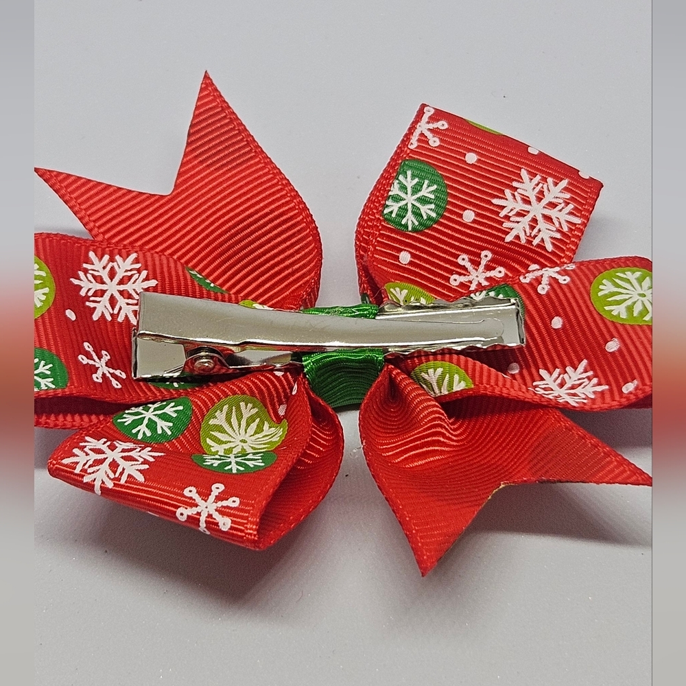 Festive Red and Green Hair Bow - Picture 2 of 2